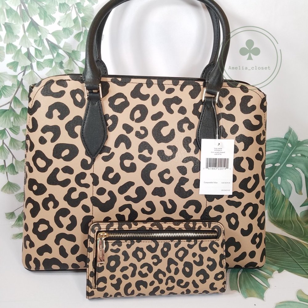 Kate Spade Darcy Leopard Cheetah Large Satchel NWT Gift Holiday Bifold Wallet - Picture 2 of 11